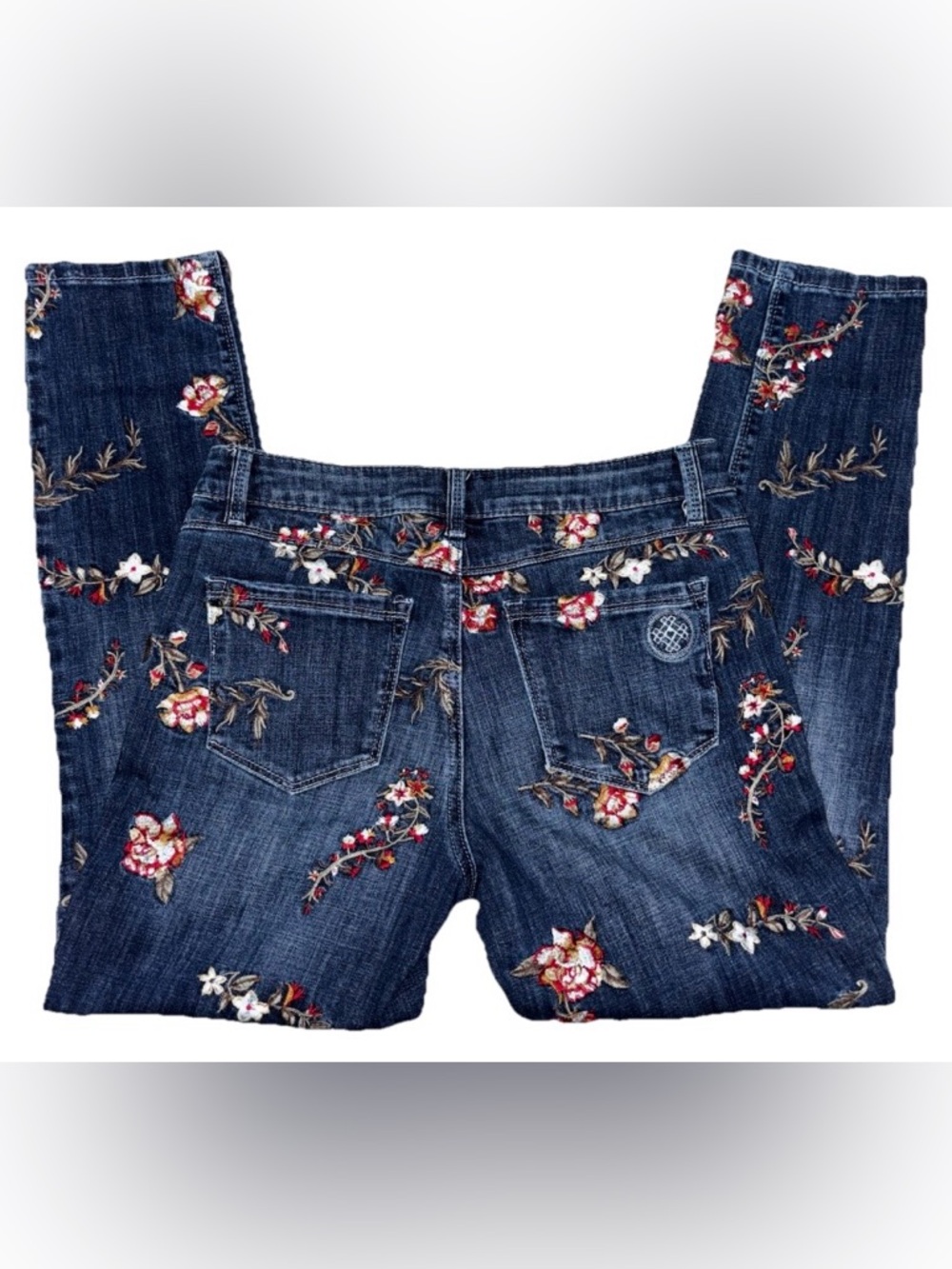 Laurie Felt Embroidered Jeans Womens Size 4 Slim Leg Floral Denim Stretch